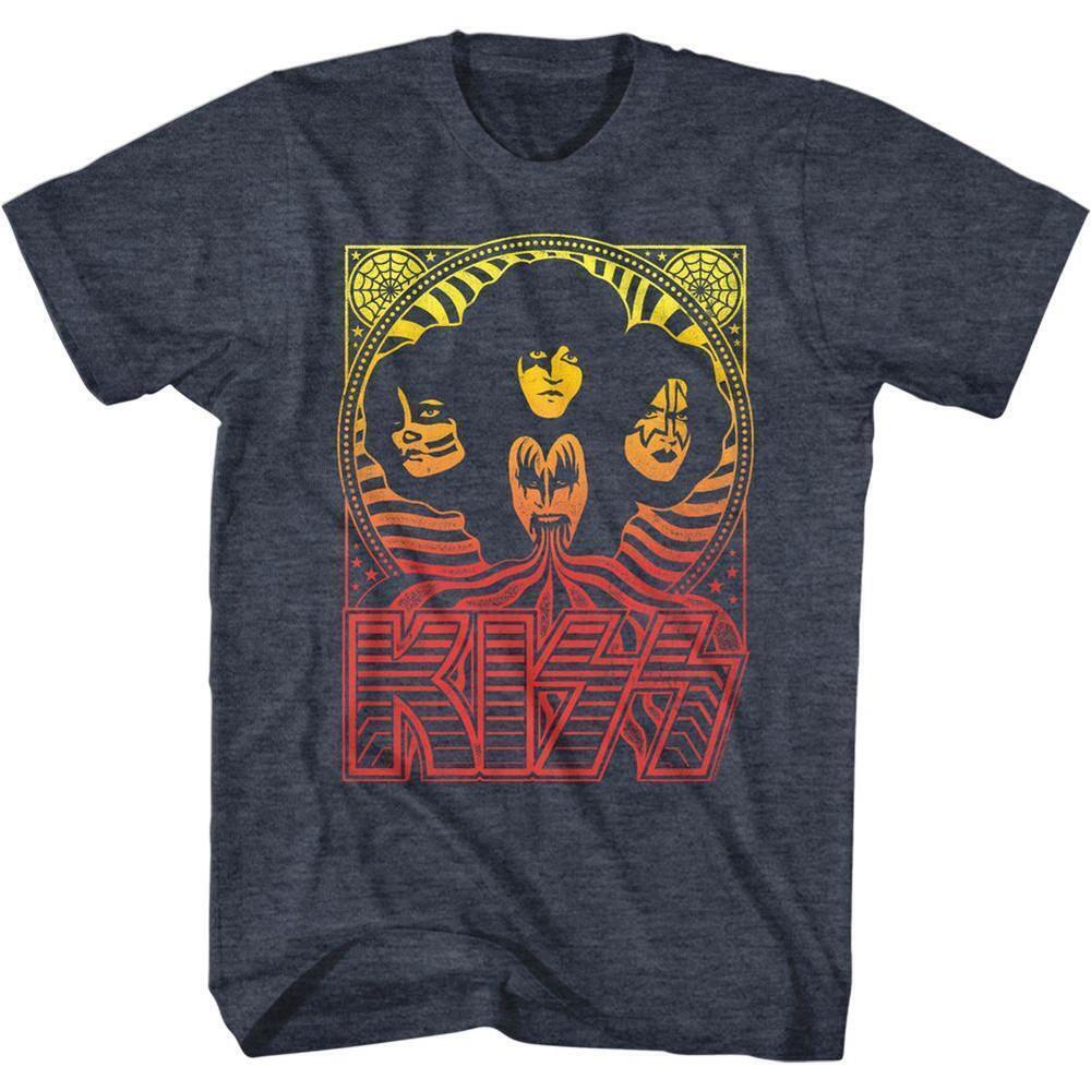 Kiss Waves Navy Heather Adult T Shirt